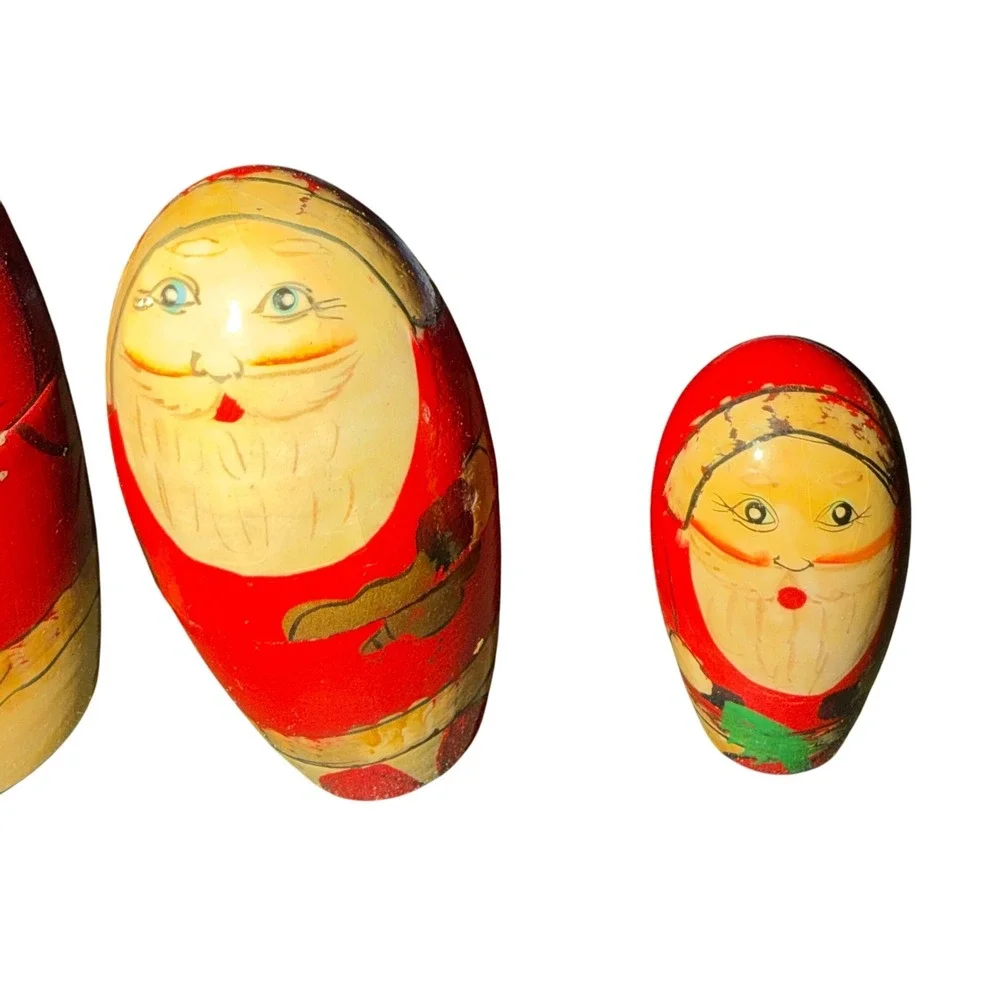 Santa‎ Claus Nesting Dolls Vintage Wooden Russian Christmas Holiday Decor Set